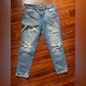 Motivi Bianca Girlfriend Distressed Jeans with Studs